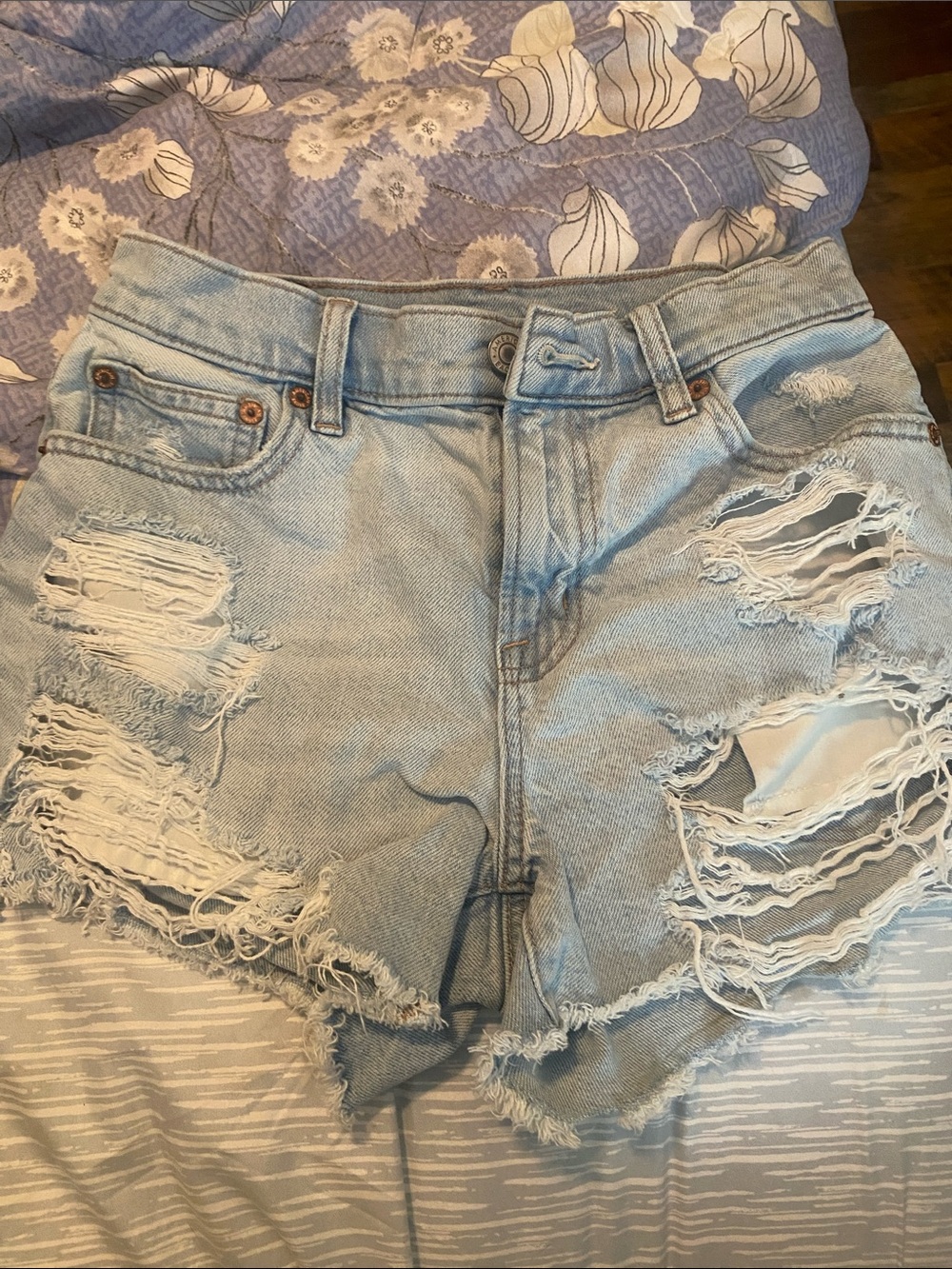 American Eagle Outfitters Light Denim Distressed Jean Shorts